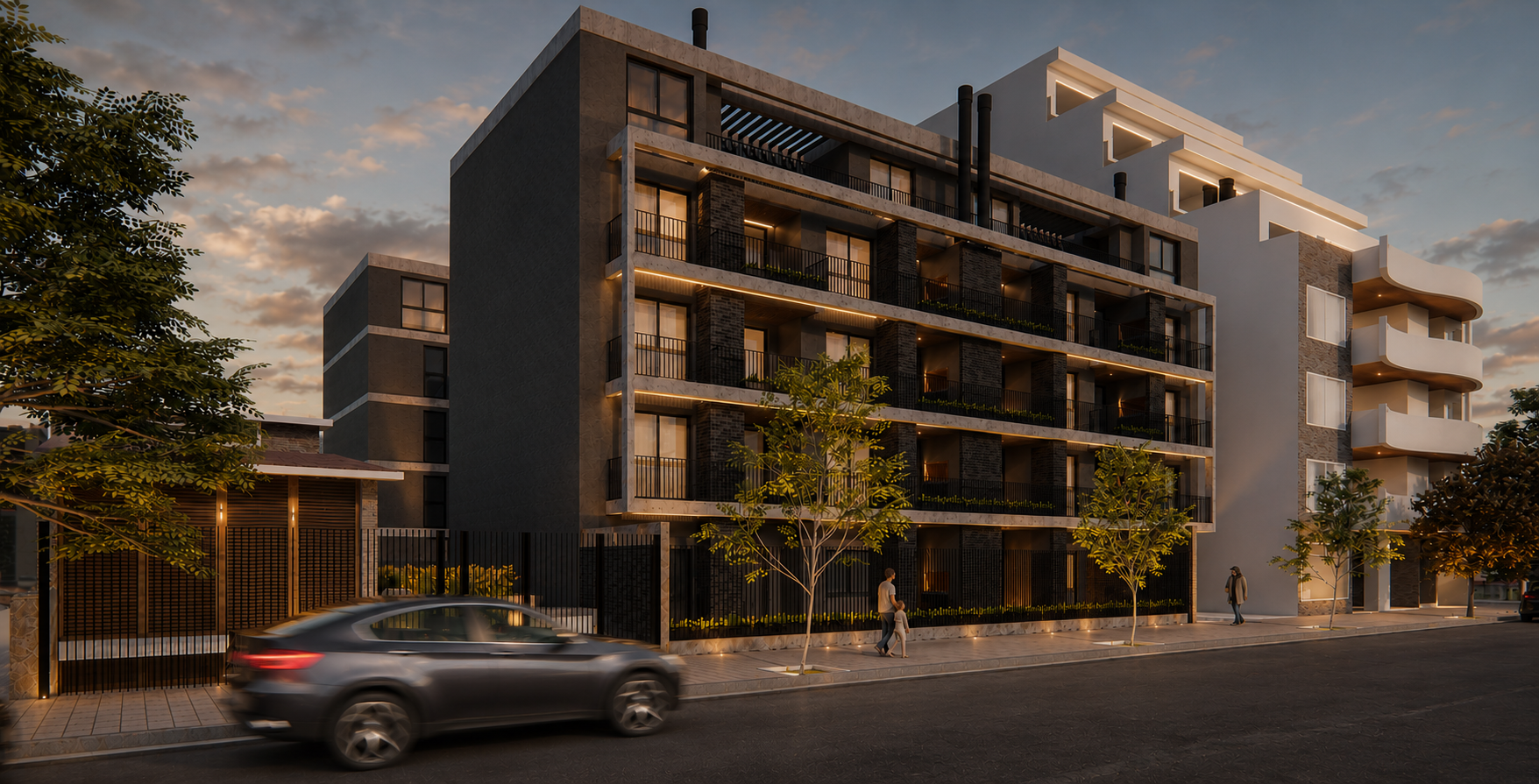 Güemes 445 — vista angular en contexto urbano